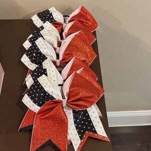 Set of 8 New Red and Black Glitter Cheer Bows